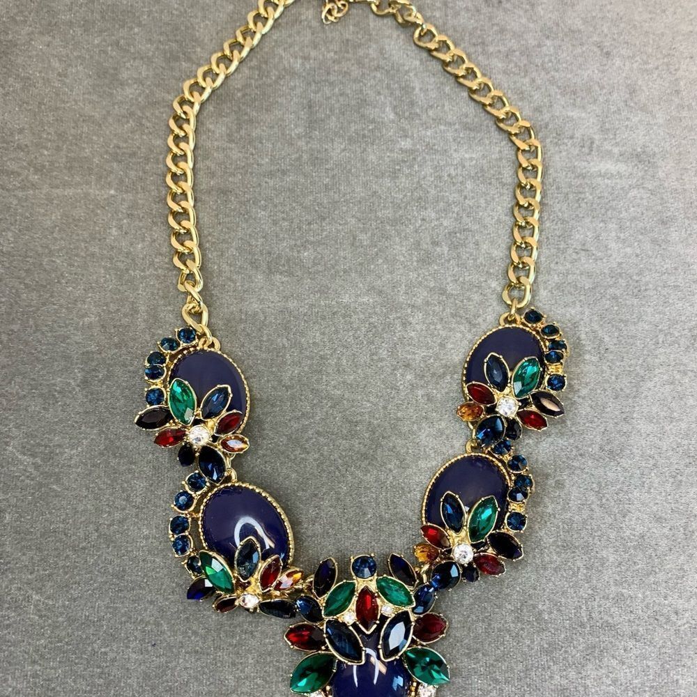 Talbots multicoloured gem jewelled rhinestone chunky statement necklace